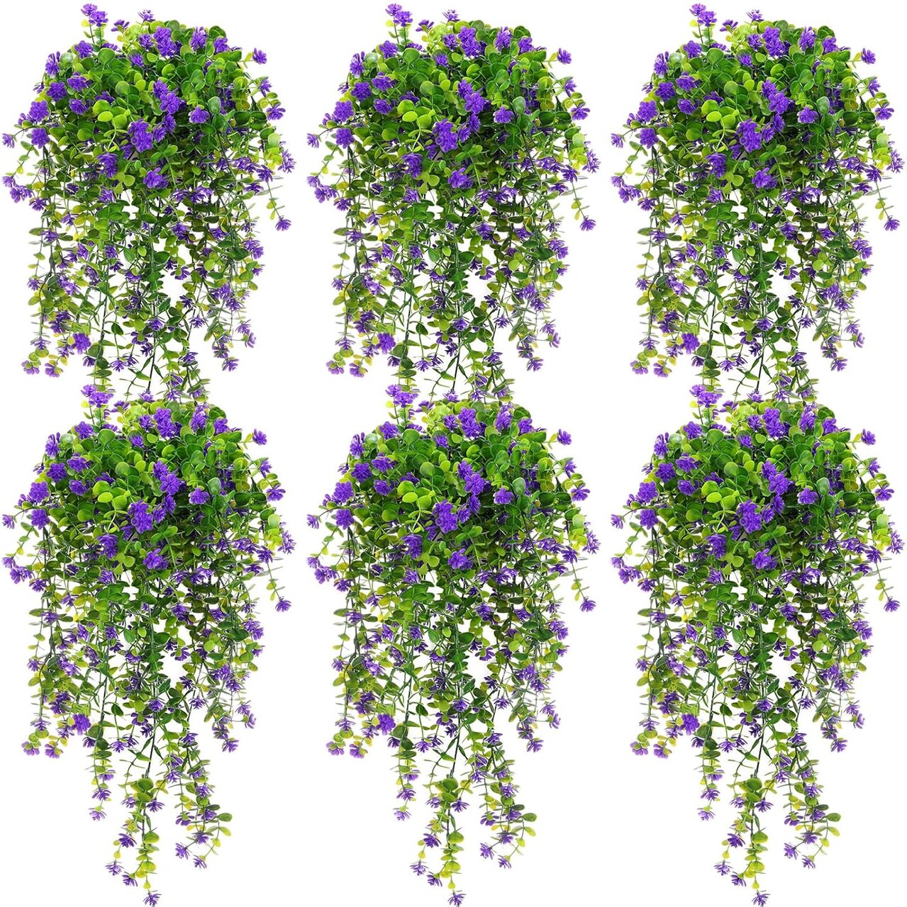 6 Pcs Ferns Artificial Hanging Plants Vine Hanging Fake Plants Faux Ferns Indoor Outdoor Ivy Wall Decor Greenery Vine with Flower for Room Wedding Fall Decoration(Purple)
